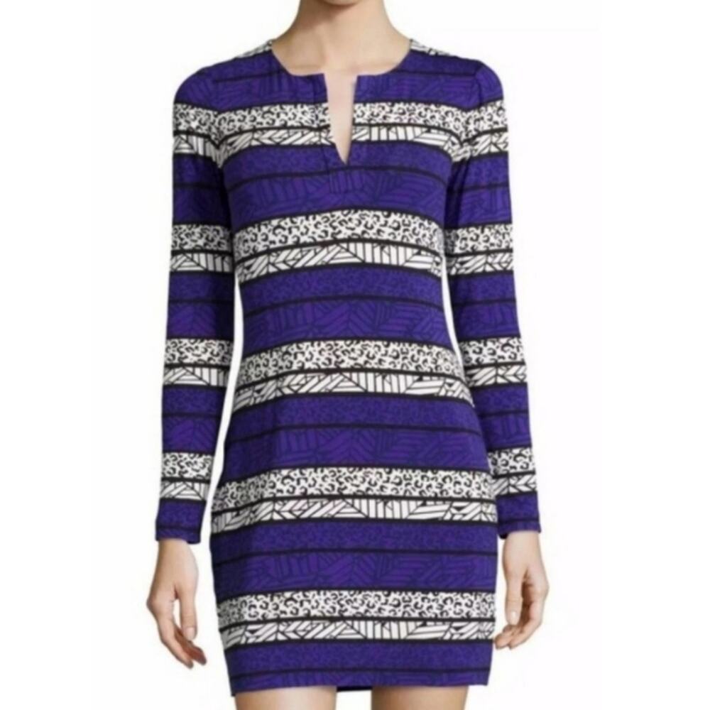 DIANE VON FURSTENBERG Reina Tunic Dress In Purple Arrow Bands Stretch Size 10